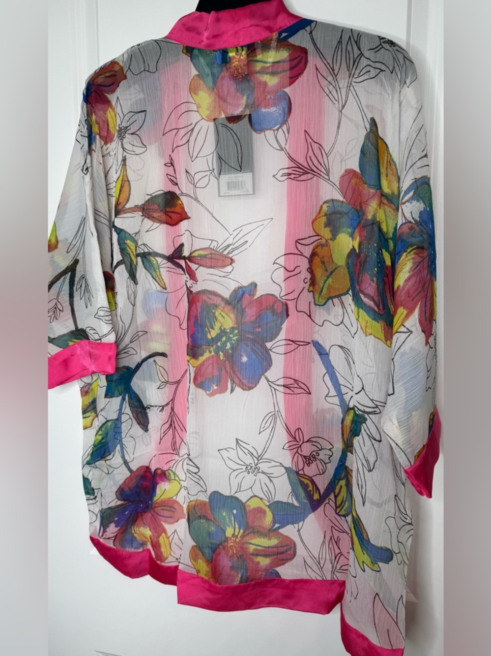 Nine West Multicolor Floral open-front Kimono cardigan w/ satin Accent summer - Picture 5 of 5